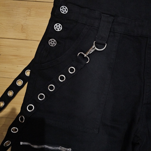 Dolls Kill Rare The Grave Girls Punk Goth Black Tough Life Denim Overalls S M - Picture 6 of 14